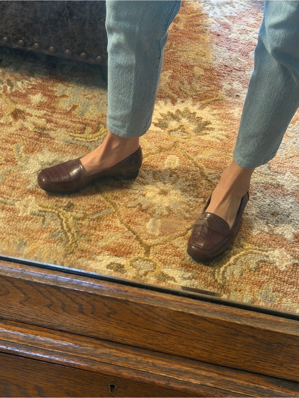 Anne Klein Burgundy Croc-Embossed Leather Loafers - Picture 2 of 6